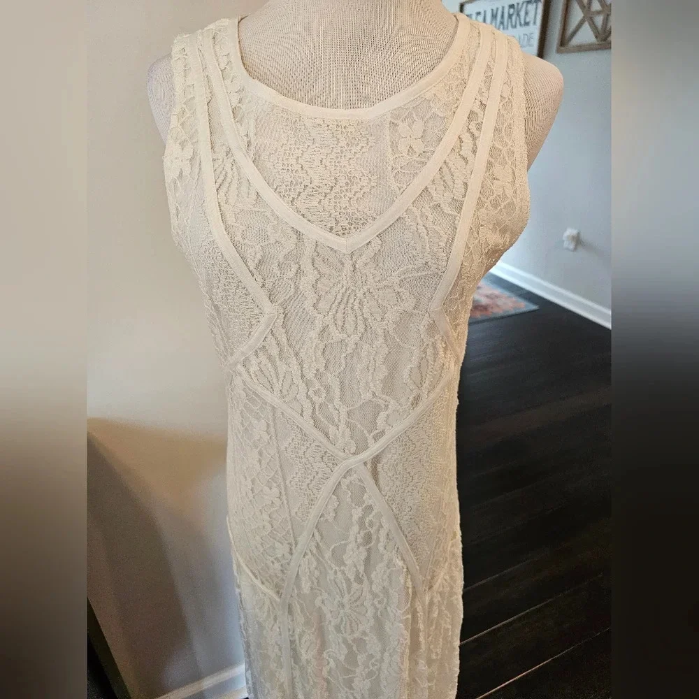 Sundance •Size Medium• Ivory Crochet Lace Overlay Sleeveless Dress Spring Summer - Picture 8 of 12